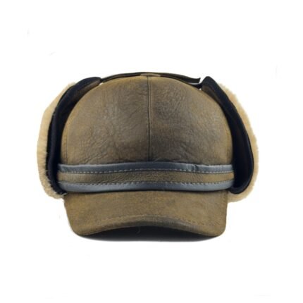 Real Sheepskin Ushanka Trapper Hat with Fur Lining – Warm Winter Aviator Cap for Men