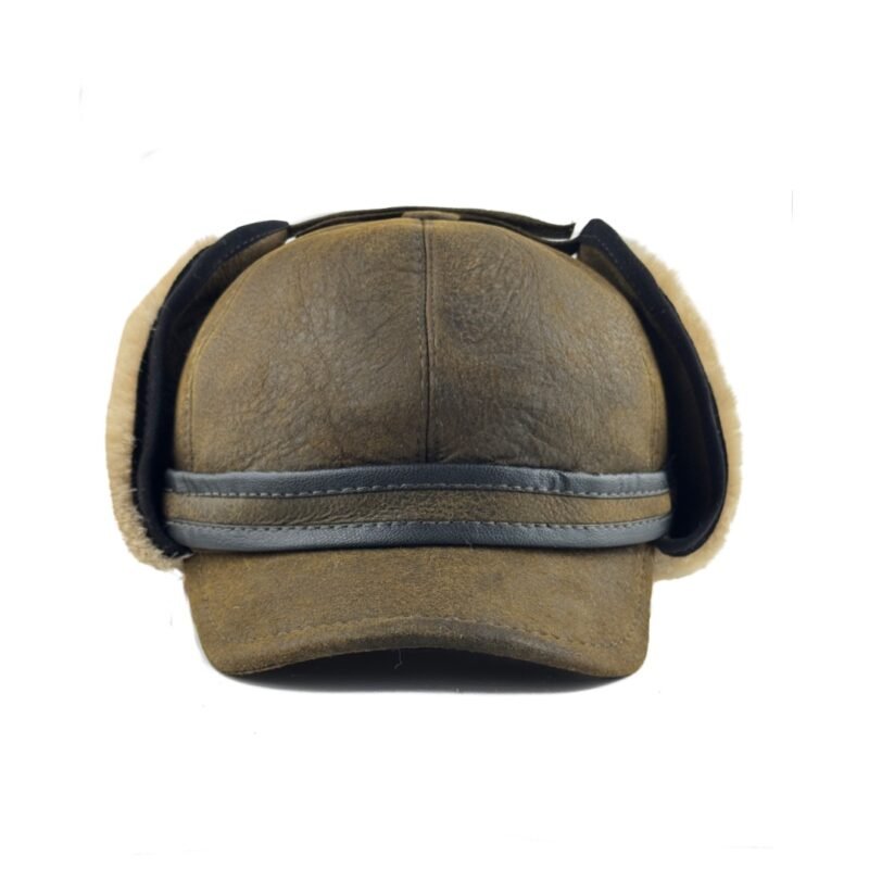 Real Sheepskin Ushanka Trapper Hat with Fur Lining – Warm Winter Aviator Cap for Men