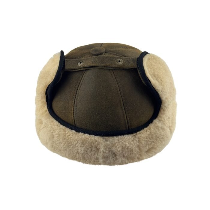 Real Sheepskin Ushanka Trapper Hat with Fur Lining – Warm Winter Aviator Cap for Men