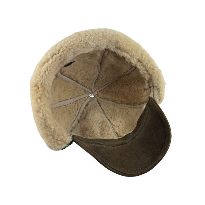 Real Sheepskin Ushanka Trapper Hat with Fur Lining – Warm Winter Aviator Cap for Men