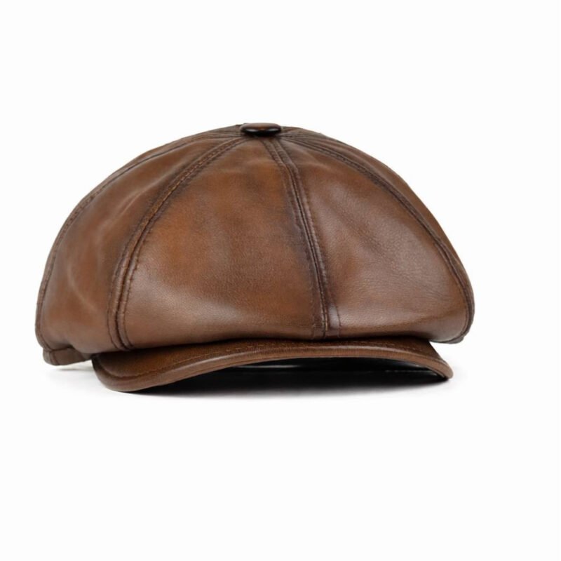 Men’s Ivy Hat Sheepskin Leather Flat Cap – Classic Leather Newsboy Cap, Soft & Durable