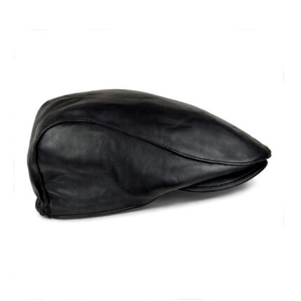 Black leather flat cap