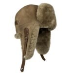 Genuine sheepskin trapper hat with natural fur lining and ear flaps, classic winter aviator style
