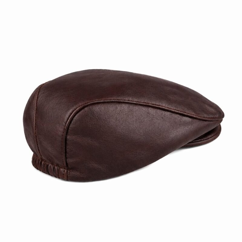 Men’s genuine sheepskin leather ivy flat cap in black