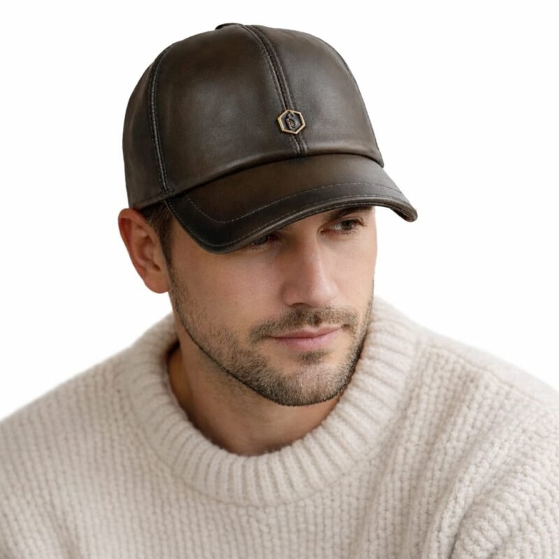 genuine leather baseball cap made of premium sheepskin – luxury brown leather dad hat for men