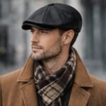Black Sheepskin Flat Cap for Men – Genuine Leather Newsboy Cabbie Hat, Classic Golf Driver Ivy Cap