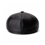 Black Sheepskin Flat Cap for Men – Genuine Leather Newsboy Cabbie Hat, Classic Golf Driver Ivy Cap