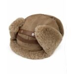 Genuine sheepskin trapper hat with natural fur lining and ear flaps, classic winter aviator style