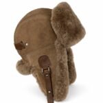Genuine sheepskin trapper hat with natural fur lining and ear flaps, classic winter aviator style
