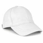 Leather baseball cap with curved brim and adjustable back strap.