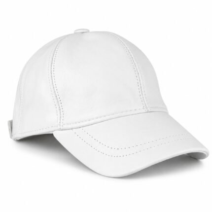 Leather baseball cap with curved brim and adjustable back strap.