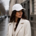 Leather baseball cap with curved brim and adjustable back strap.