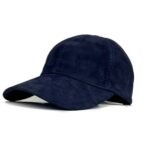 leather baseball cap with a curved brim and structured six-panel design on a light gray background.