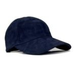 leather baseball cap with a curved brim and structured six-panel design on a light gray background.