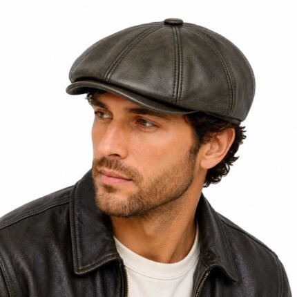 Men’s Vintage Leather Newsboy Cap, Soft & Durable