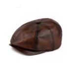 Leather Newsboy Cap for Men – Genuine Sheepskin Flat Cap