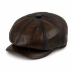 Leather Newsboy Cap for Men – Genuine Sheepskin Flat Cap