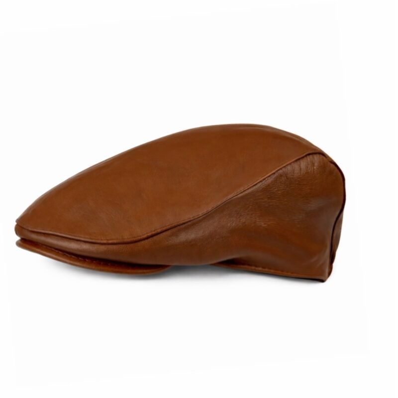 Brown Genuine Leather Flat Cap for Men – Handmade Driving Cap