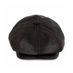 Leather Newsboy Cap for Men – Genuine Sheepskin Flat Cap in Dark Brown
