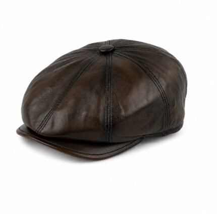 Leather Newsboy Cap for Men – Genuine Sheepskin Flat Cap