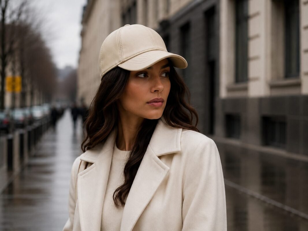 Genuine Leather baseball cap with curved brim and adjustable back strap.