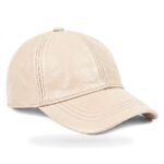 Genuine Leather baseball cap with curved brim and adjustable back strap.